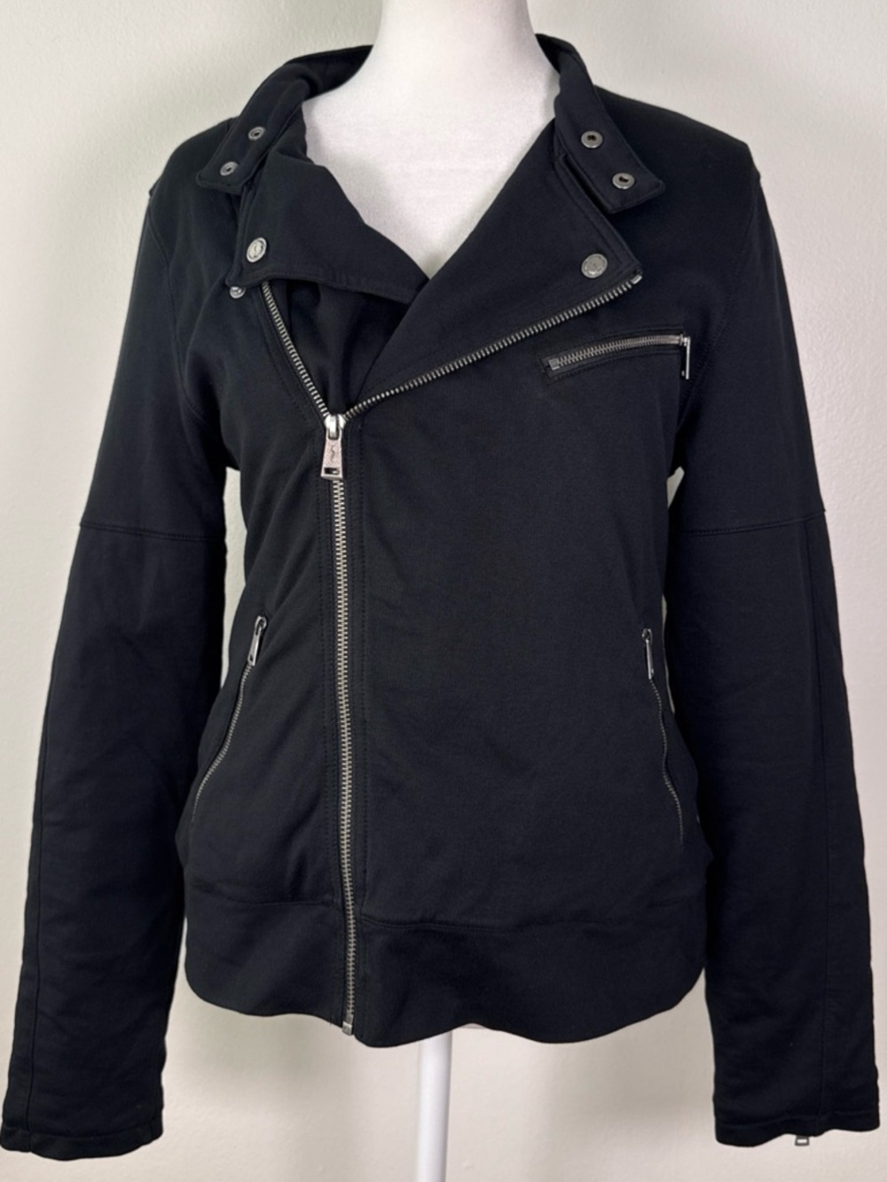 Lauren Ralph Lauren Womens Black Moto Knit Jacket Asymmetrical Zip Size Small